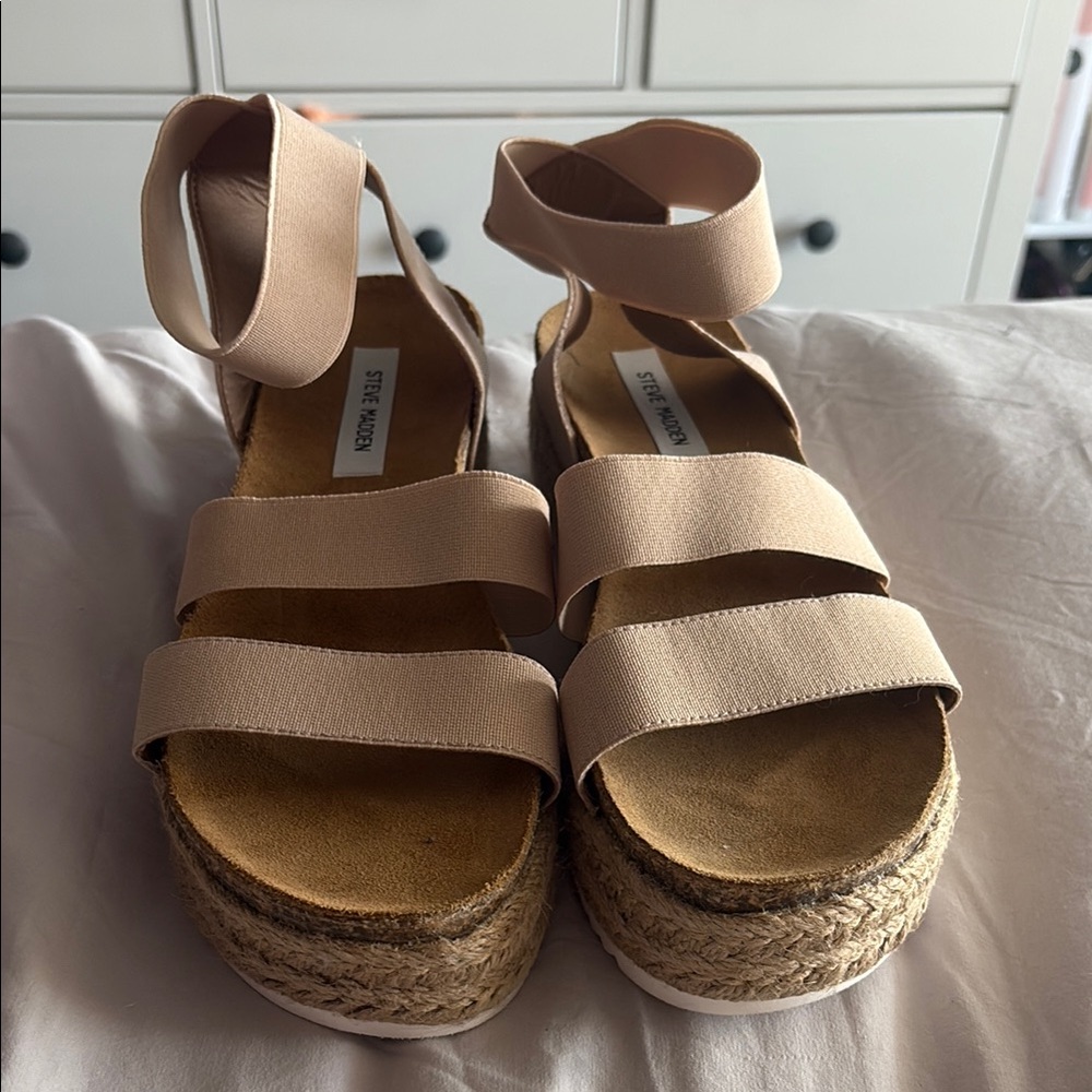 Steve Madden Tan Espadrille Sandals with Platform Sole Size 10